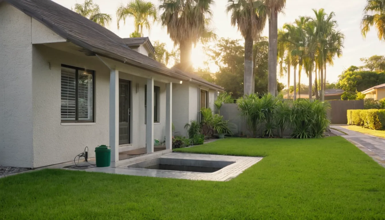 A homeowner checking a septic tank lid area in a sunny Boca Raton yard